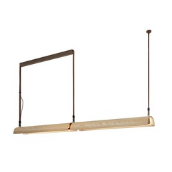 Aluet S/100/2L - Suspensión 2 Luces - Luz Indirecta - Regulable Triac - Cinta Beige - Pantalla Madera Fresno