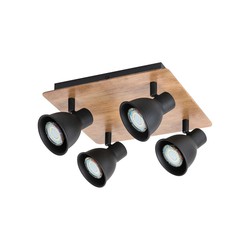 Lámpara de 4 focos Spot GU10 Negro Madera MAC