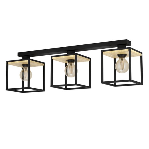 Lámpara Plafon Libertad 3 Luces Negro Madera