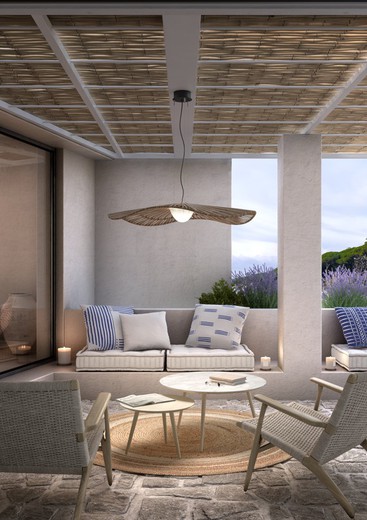 Mediterrània s/105/01 outdoor suspension 1 lampshade - dimmable led triac brown - brown synthetic fiber