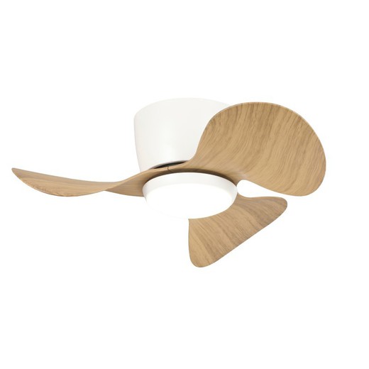 White and Wood Balance ceiling fan: Compact, efficient and stylish.