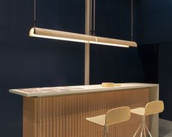 Aluet S/100/2L - 2 lichtophanging - indirect licht - Triac dimbaar - beige lint - essenhouten lampenkap