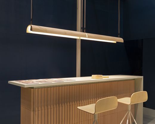 Aluet S/100/2L - 2 lichtophanging - indirect licht - Triac dimbaar - beige lint - essenhouten lampenkap