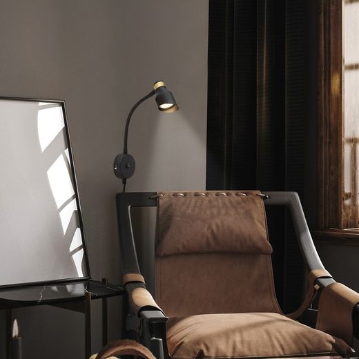 Lilou 1L Preto/Dourado Flexo Spotlight Luminária de parede