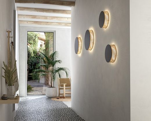 Helios A/01 Wall Lamp - Triac Dimmable - Oak Brown - Beige Thread