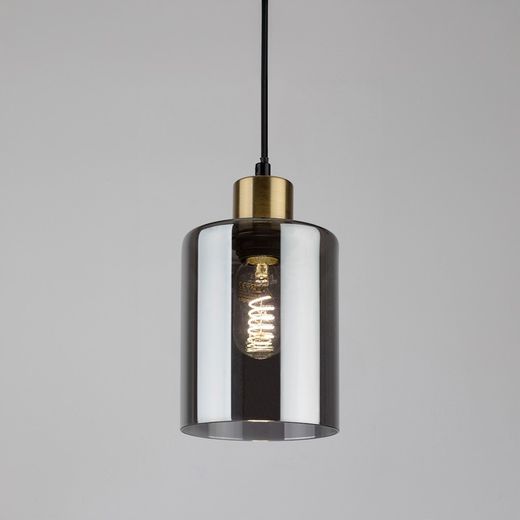 Luminária pendente Perez preta/vidro fumê 1l