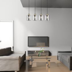 Lampe suspendue Perez 4L en verre et noir