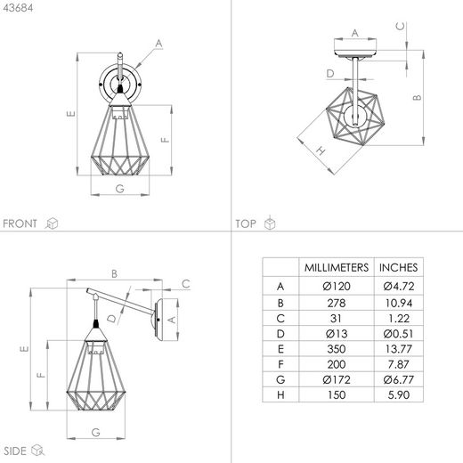 Tarbes vintage stijl woonkamerlamp