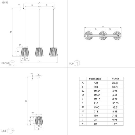 Lâmpada de sala de estar suspensa Hykeham estilo vintage