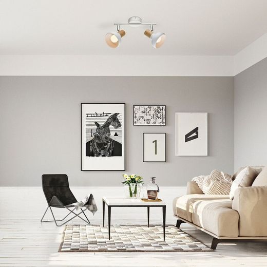 Lampe Spot E14 2 ampoules Bois blanc HOLLY