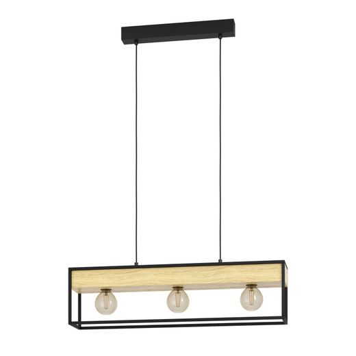 Lámpara Libertad 3 luces y macetero Negro Madera