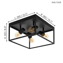 Schwarze Deckenleuchte Silentina mit 4 Leuchten