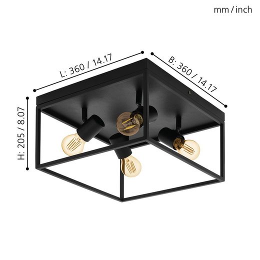 Schwarze Deckenleuchte Silentina mit 4 Leuchten