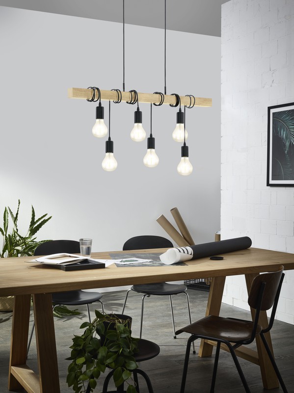 Lámpara plafón de techo modelo Townshend estilo vintage con madera de Eglo  — QUATTROLUCE - Iluminación y lámparas de diseño
