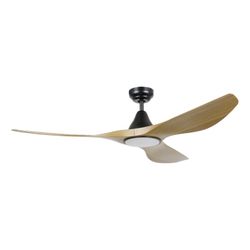 Ventilador de techo Negro-mate con luz y simil madera Portsea