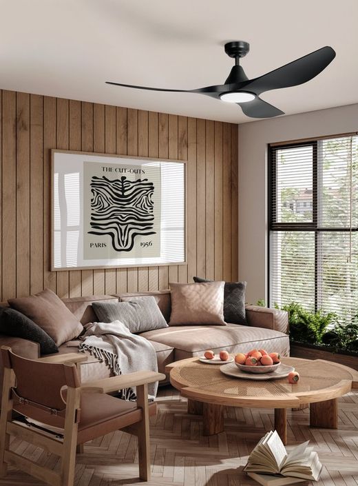 PORTSEA Mattschwarzer Deckenventilator und Licht