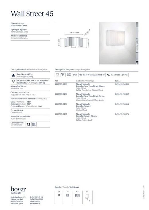 Wandlamp model Bover Wall Street